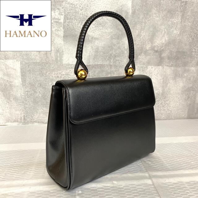 濱野皮革工藝/HAMANO(ハマノヒカクコウゲイ)の【美品】HAMANO 濱野皮革工藝 皇室御用達 フォーマル 黒 ハンドバッグ レディースのバッグ(ハンドバッグ)の商品写真