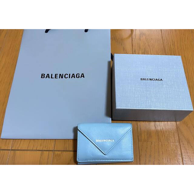 BALENCIAGAバレンシアガ 財布　ペーパーミニウォレット　水色