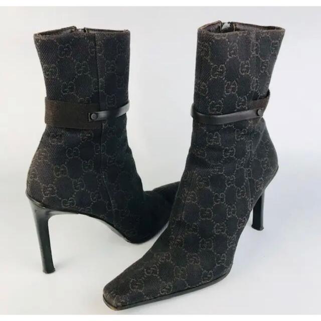 ☆美品☆GUCCI グッチ ショートブーツ GG柄 キャンバス サイドジップ