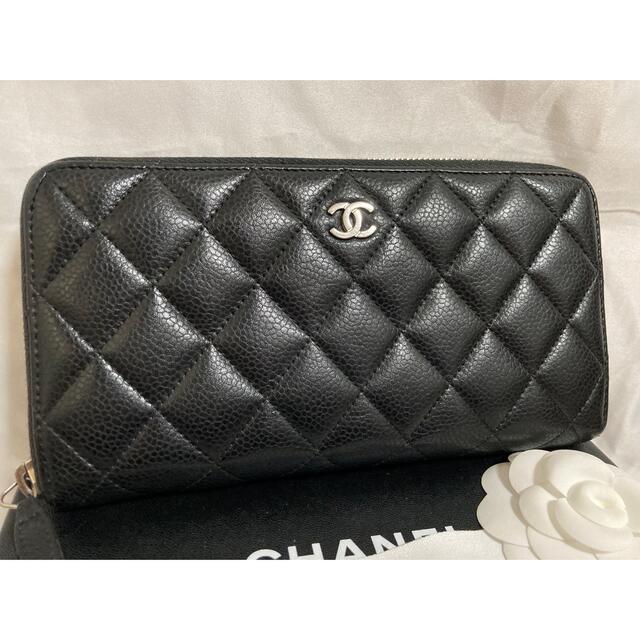 8ヶ所ポケットCHANEL マトラッセ キャビアスキン ラウンドファスナー 長財布