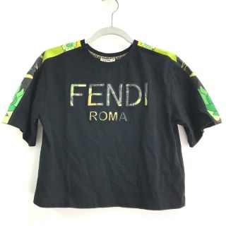 フェンディ(FENDI)のフェンディ FS7300 ロゴ 花柄 丸首 半袖Tシャツ ブラック×グリーン系(Tシャツ(半袖/袖なし))