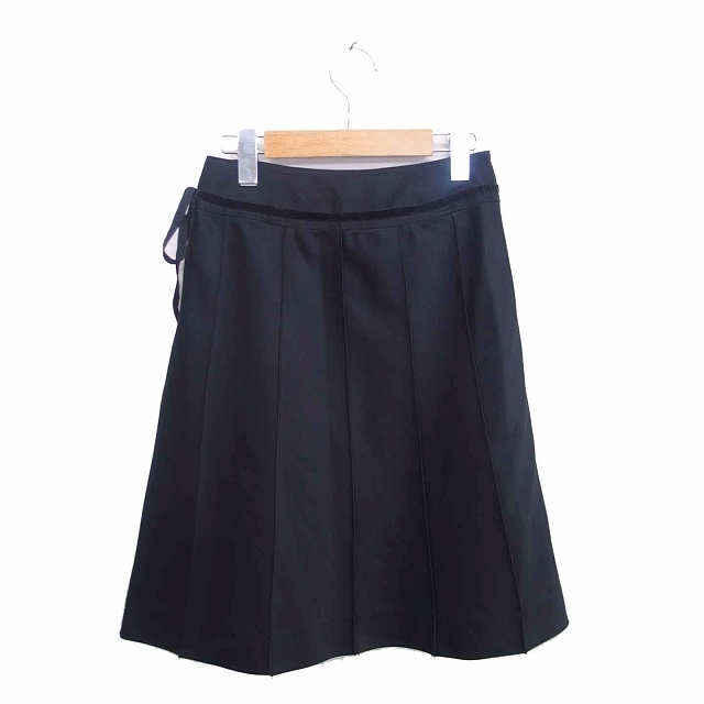 Rope' Picnic(ロペピクニック)のロペピクニック 台形 スカート ひざ丈 薄手 リボン サイドジップ 36 黒 レディースのスカート(ひざ丈スカート)の商品写真