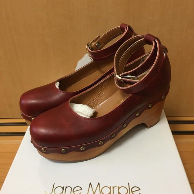 JaneMarple(ジェーンマープル)の【JaneMarple】ジェーン ウッドソールシューズ 木底靴 ボルドー 美品 レディースの靴/シューズ(ハイヒール/パンプス)の商品写真