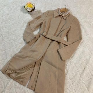 美品】インディヴィ ファー付 アンゴラ混 ベルトロングコート ベージュ ...