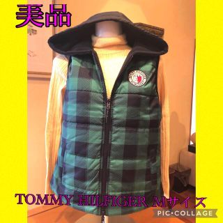 トミーヒルフィガー(TOMMY HILFIGER)のトミーヒルフィガー❤️ダウンベスト&ニット　グリーン×ネイビーチェック(ウエア)