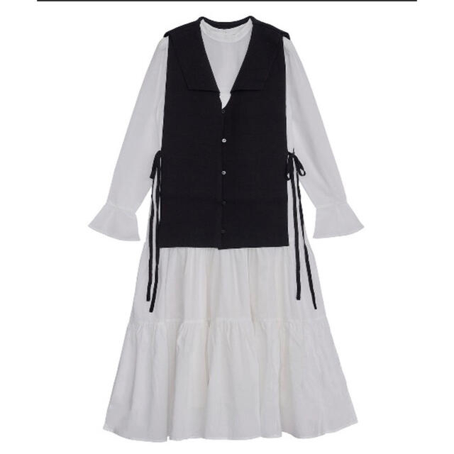 Ameri VINTAGE(アメリヴィンテージ)のAmeri COLLAR KNIT VEST WITH DRESS BLACK レディースのワンピース(ロングワンピース/マキシワンピース)の商品写真