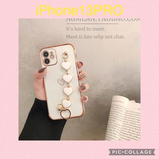 【iPhoneケース】WH ハートチェーン付お洒落 iPhone13PRO(iPhoneケース)