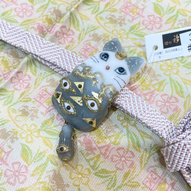 トンボ玉作家 城下鮎子さん 帯留め クリムトネコ ガラス工芸品 単品