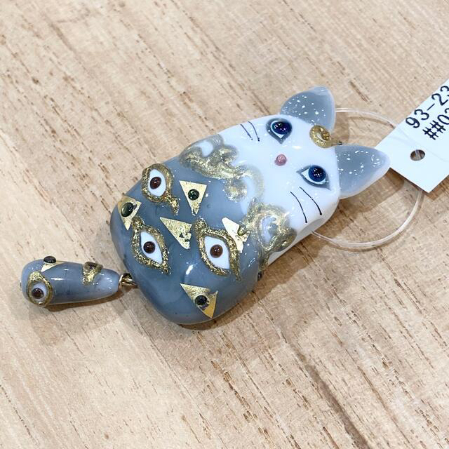 トンボ玉作家 城下鮎子さん 帯留め クリムトネコ ガラス工芸品 単品