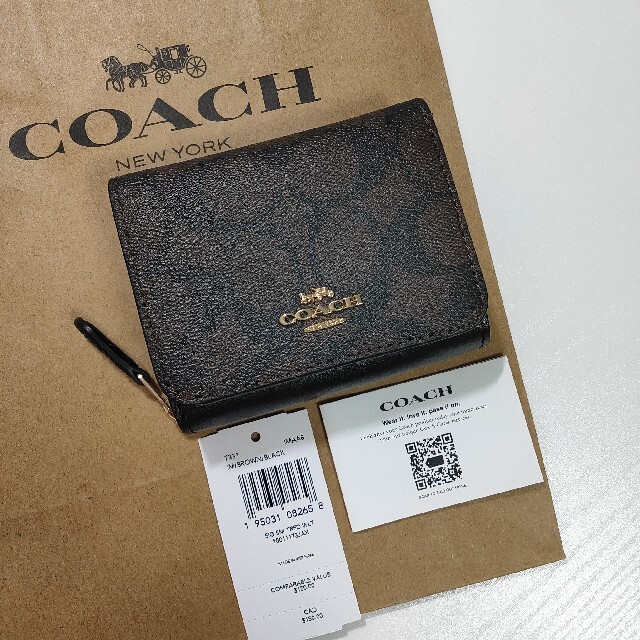 COACH コーチ 三つ折り レザーウォレット シグネチャー ブラック ミニ財布