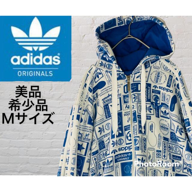 （美品）adidas アディダス 総柄 パーカー トレフォイル　M ホワイトHIROHIROメンズ洋服