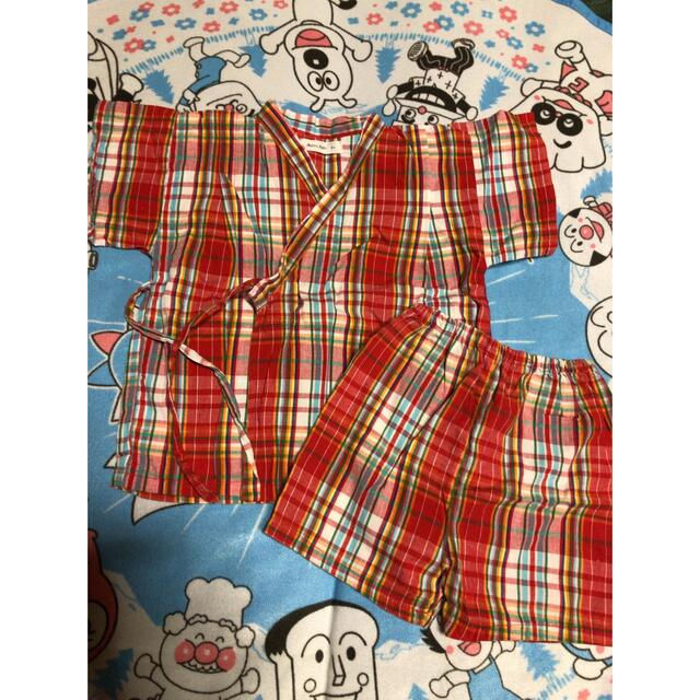 中古　甚平　90 チェック柄 キッズ/ベビー/マタニティのキッズ服女の子用(90cm~)(甚平/浴衣)の商品写真