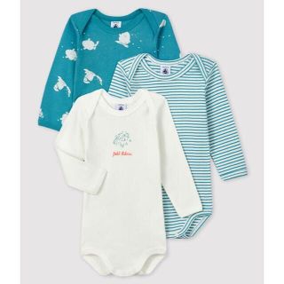 プチバトー(PETIT BATEAU)の新品未使用　プチバトー　12m プリント長袖ボディ　3枚組　雪男(肌着/下着)