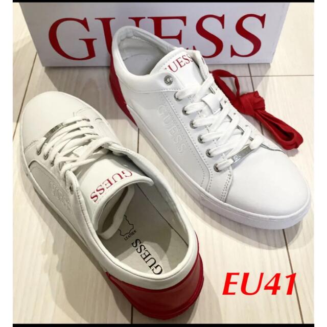 新品】GUESS (ゲス) ホワイト/レッド バイカラースニーカー 41