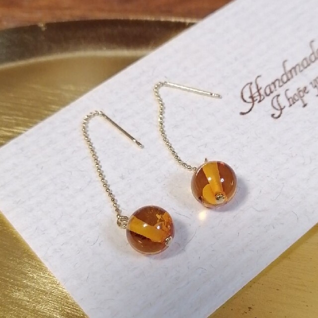 完全限定 No.372 琥珀アンバー チェーン アメリカンピアス イヤリング 完全限定 No.372 琥珀アンバー チェーン アメリカンピアス イヤリング