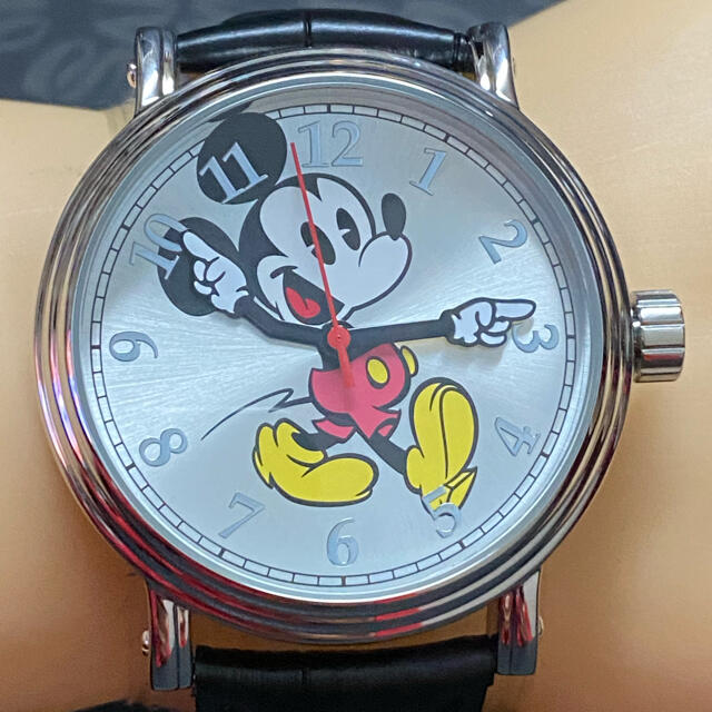 新品 43mm 日本製クオーツ ミッキーマウス Disney シルバーxレザー