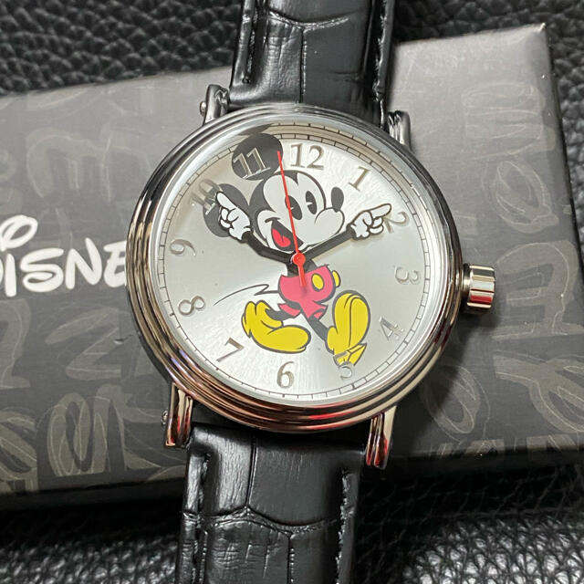 新品 43mm 日本製クオーツ ミッキーマウス Disney シルバーxレザー