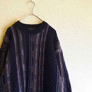 サンタモニカ(Santa Monica)の古着屋　ヴィンテージ　3Ｄ　立体編み　総柄　デザインセーター(ニット/セーター)