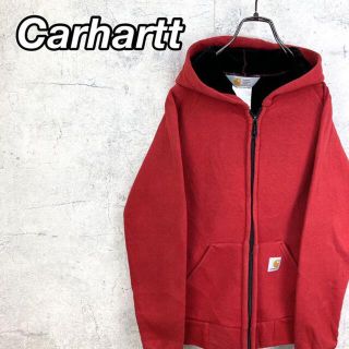 カーハート(carhartt)の希少 90s カーハート フルジップパーカー タグロゴ 赤 美品(パーカー)