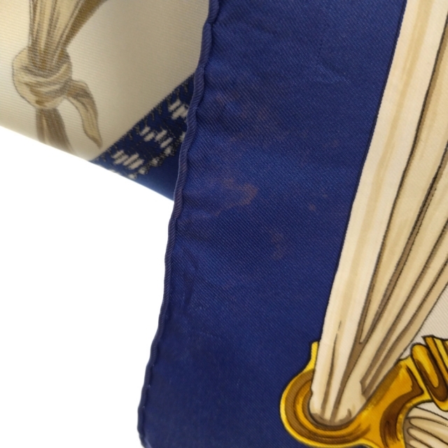 HERMES エルメス エンブレム装飾総柄シルクスカーフ ブルー/ゴールド