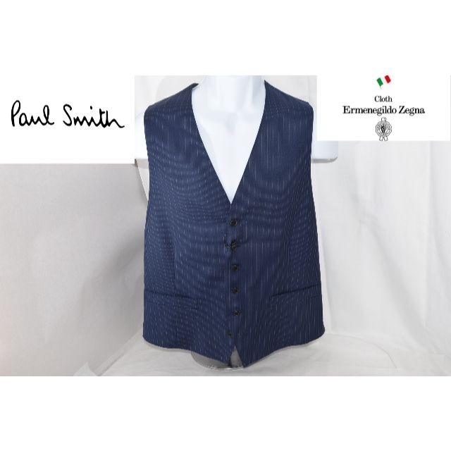 Paul Smith(ポールスミス)の新品☆Paul Smith ＆ ゼニア生地 ベスト☆紺 ストライプ☆XLサイズ メンズのトップス(ベスト)の商品写真