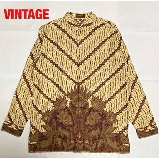 アートヴィンテージ(ART VINTAGE)の【人気】VINTAGE　総柄シャツ　ノーカラー　フライフロント　幾何学模様　花(シャツ)