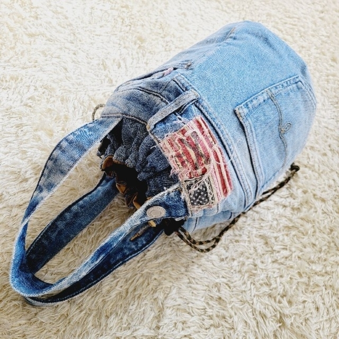 【soldout❢❢】handmade デニムリメイク○巾着バッグ ハンドメイドのファッション小物(バッグ)の商品写真