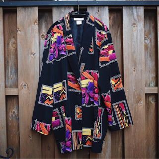 グリモワール(Grimoire)のVintage Flower printed black poly jacket(テーラードジャケット)