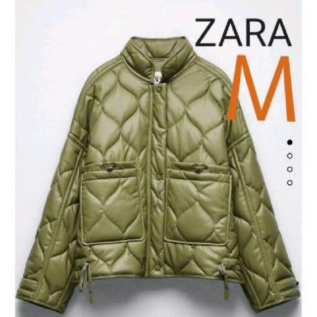 ZARA(ザラ)の新品 ZARA フェイクレザーパフジャケット Ｍ レディースのジャケット/アウター(ダウンジャケット)の商品写真