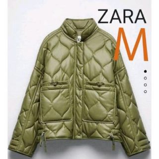 ザラ(ZARA)の新品 ZARA フェイクレザーパフジャケット Ｍ(ダウンジャケット)