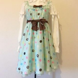 アンジェリックプリティー(Angelic Pretty)のアンジェリックプリティー ポルカドット ミント ジャンパースカート(ひざ丈ワンピース)