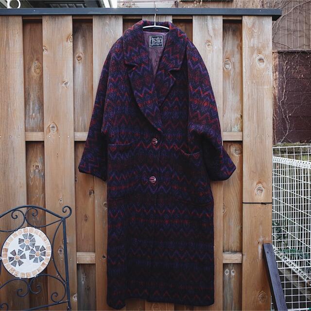80's Vintage Zigzag patterned wool coat