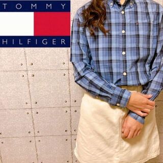 トミーヒルフィガー(TOMMY HILFIGER)のTOMMY HILFIGER 長袖シャツ　青　ブルー　チェック　S(シャツ)