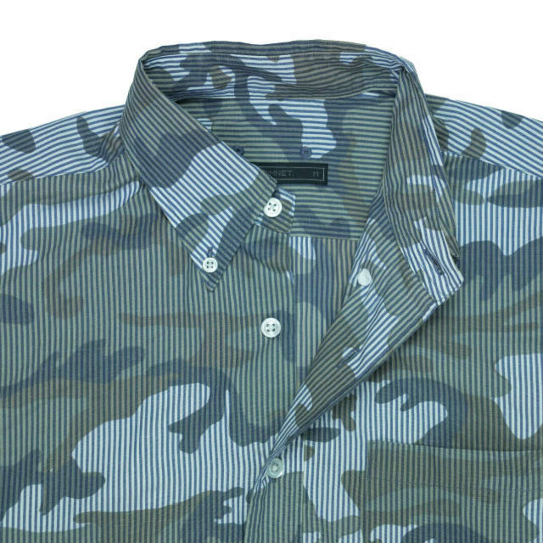 SOPHNET. ソフネット 17SS 日本製 CAMOUFLAGE OVER PRINT L/S B.D SHIRT  カモフラージュオーバープリントBDシャツ SOPH-170063 M NAVY STRIPE 長袖 迷彩 ボタンダウン ストライプ  トップス【中古】【SOPHNET.】