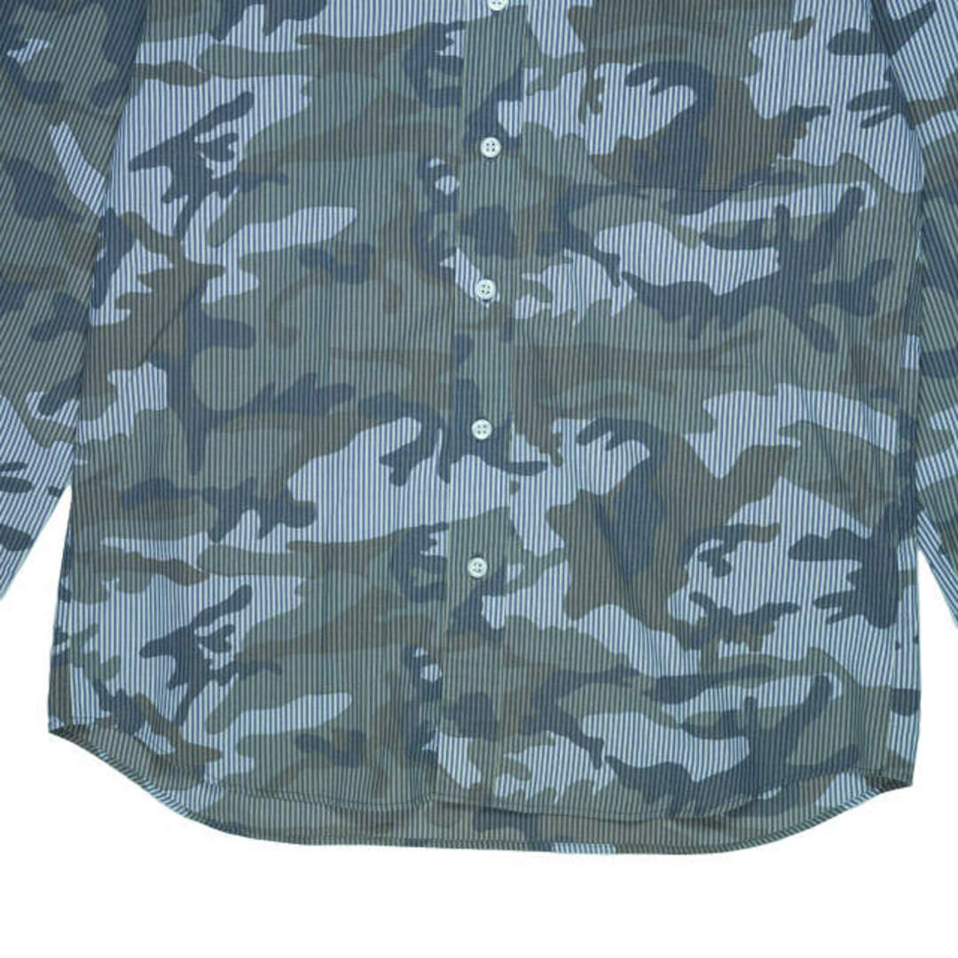SOPHNET. ソフネット 17SS 日本製 CAMOUFLAGE OVER PRINT L/S B.D SHIRT カモフラージュオーバープリントBDシャツ SOPH-170063 M NAVY STRIPE 長袖 迷彩 ボタンダウン ストライプ トップス【中古】【SOPHNET.】
