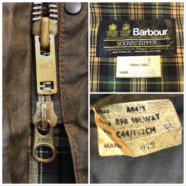 Barbour(バーブァー)の2クラウン 80s バブアー ソルウェイジッパー  YKK棒ジップ フード 44 メンズのジャケット/アウター(テーラードジャケット)の商品写真