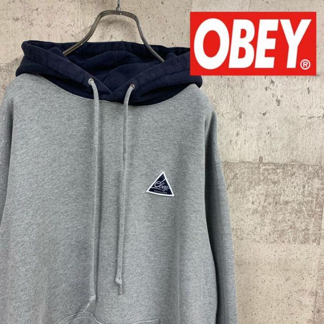 OBEY(オベイ)の90's US OBEY オベイ　ロゴ刺繍　切り替え　スエット　パーカー　激レア メンズのトップス(パーカー)の商品写真