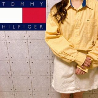 トミーヒルフィガー(TOMMY HILFIGER)のTOMMYHILFIGER 長袖シャツ　黄色　イエロー　チェック　刺繍ロゴ　L(シャツ)