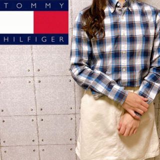 トミーヒルフィガー(TOMMY HILFIGER)のTOMMYHILFIGER 長袖シャツ　青　ブルー　チェック　ワンポイント　S(シャツ)