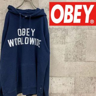 オベイ(OBEY)の90's obey オベイ　ワールドワイドロゴ刺繍　パーカー　ゆるだぼ(パーカー)