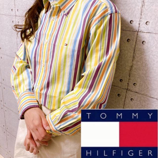 TOMMY HILFIGER(トミーヒルフィガー)のTOMMYHILFIGER 長袖シャツ　マルチカラー　ワンポイント　刺繍ロゴ　S メンズのトップス(シャツ)の商品写真