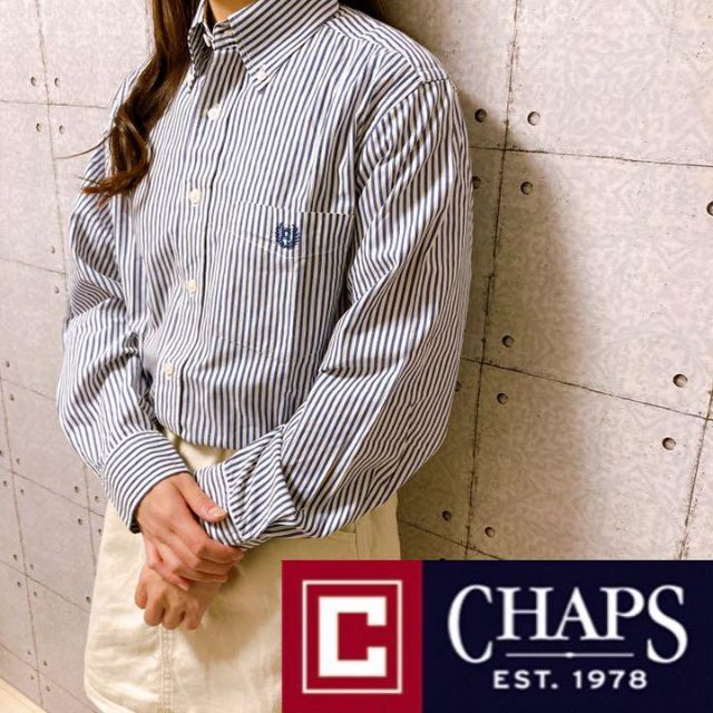 CHAPS(チャップス)のCHAPS チャップス　長袖シャツ　ストライプ　青　ブルー　ワンポイント　M メンズのトップス(シャツ)の商品写真