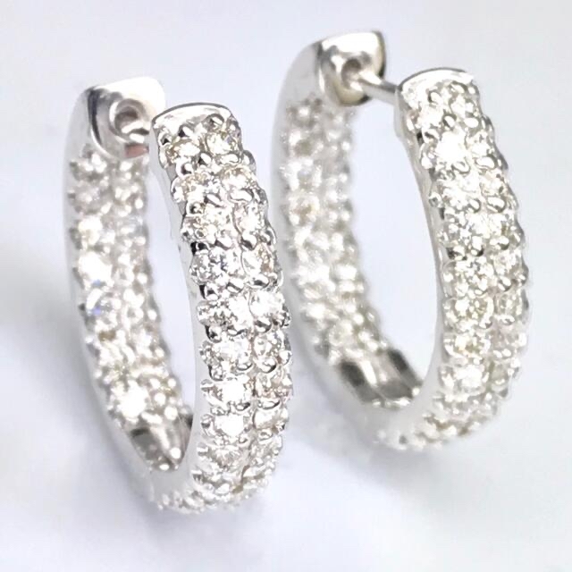計1.00ct 天然ダイヤモンド 中折れ式 PT950 パヴェフープピアス 最上の