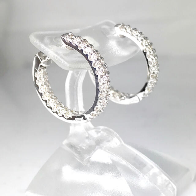 計1.00ct 天然ダイヤモンド 中折れ式 PT950 パヴェフープピアスの通販