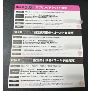 チバロッテマリーンズ(千葉ロッテマリーンズ)の千葉ロッテマリーンズ TEAM26 2022年引換券3枚(野球)