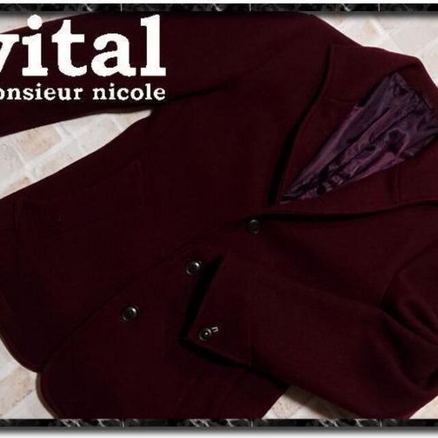 MONSIEUR NICOLE(ムッシュニコル)のヴィタルムッシュニコル　ウールハーフコート　ワインレッド メンズのジャケット/アウター(その他)の商品写真