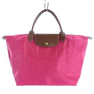 ロンシャン(LONGCHAMP)のロンシャン トートバッグ ハンドバッグ ナイロン レザー ピンク 茶(トートバッグ)