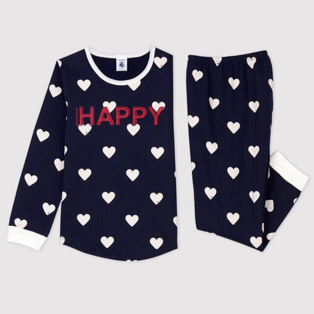 PETIT BATEAU(プチバトー)の専用  新品 プチバトー  12ans 裏起毛 ハートプリント 長袖パジャマ キッズ/ベビー/マタニティのキッズ服女の子用(90cm~)(パジャマ)の商品写真