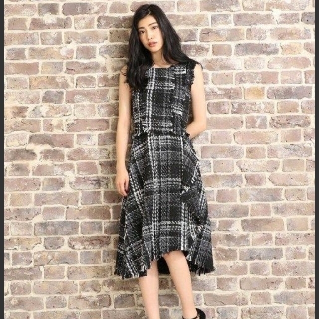 Delyle NOIR(デイライルノアール)のDelyle NOIR/ツィードチェックフリルロングスカート/ブラック レディースのスカート(ロングスカート)の商品写真