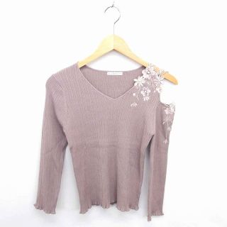 ウィルセレクション(WILLSELECTION)のウィルセレクション ニット セーター 花柄刺繍 肩出し 薄手 長袖 M ベージュ(ニット/セーター)